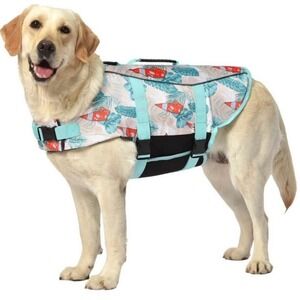 NEW Dog Life Vest Floral Print Pet Life Jacket with Rescue‎ Handle D-Ring Large